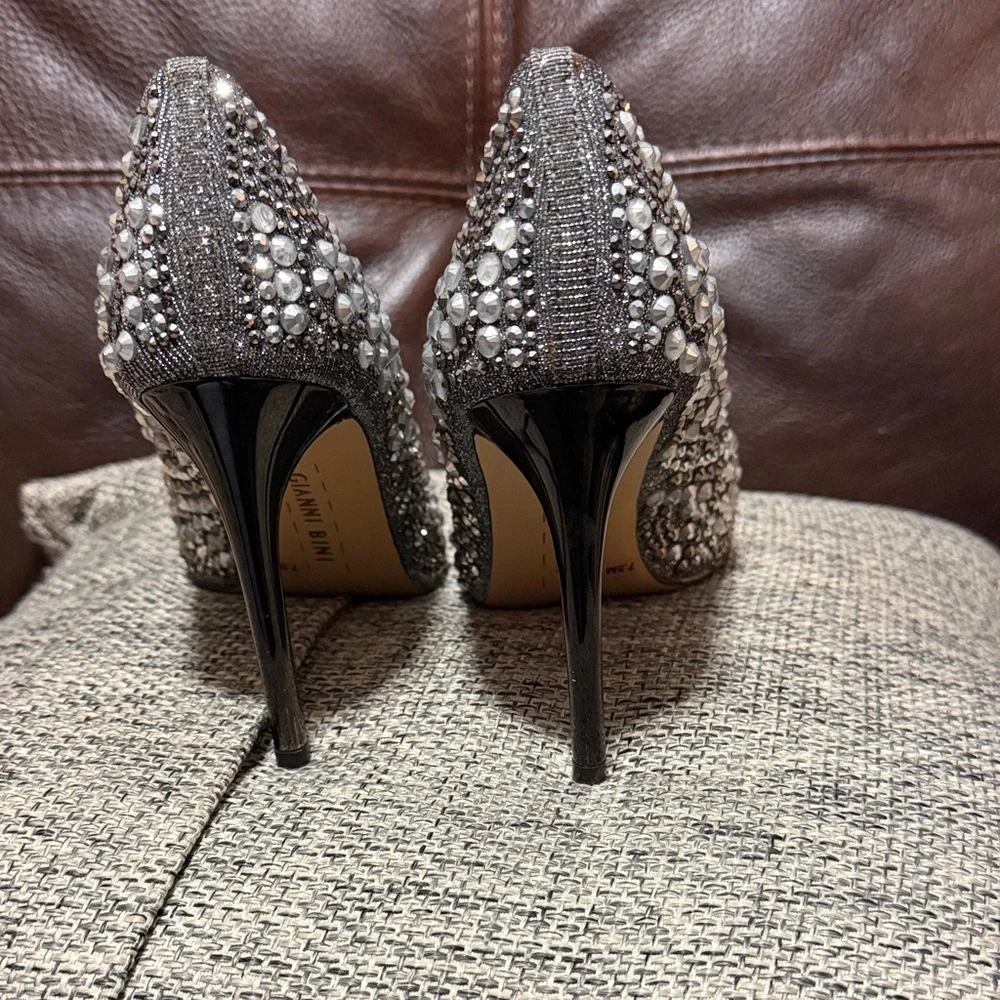 Gianni Bini Crystal Embellished Pointed-Toe Pumps - Silver
